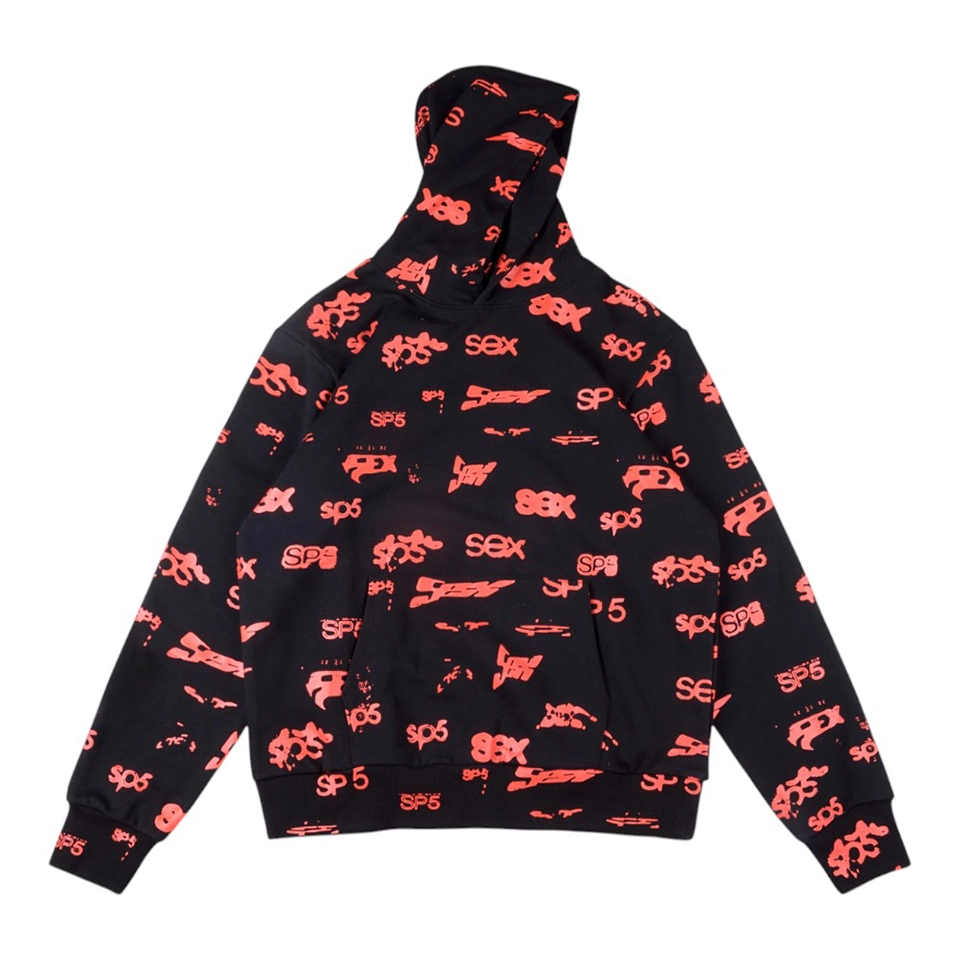 Sp5Der Allover Logo Print Hoodie