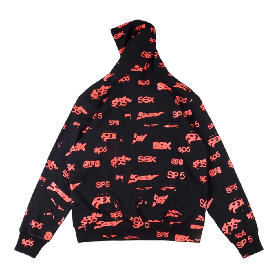 Sp5Der Allover Logo Print Hoodie