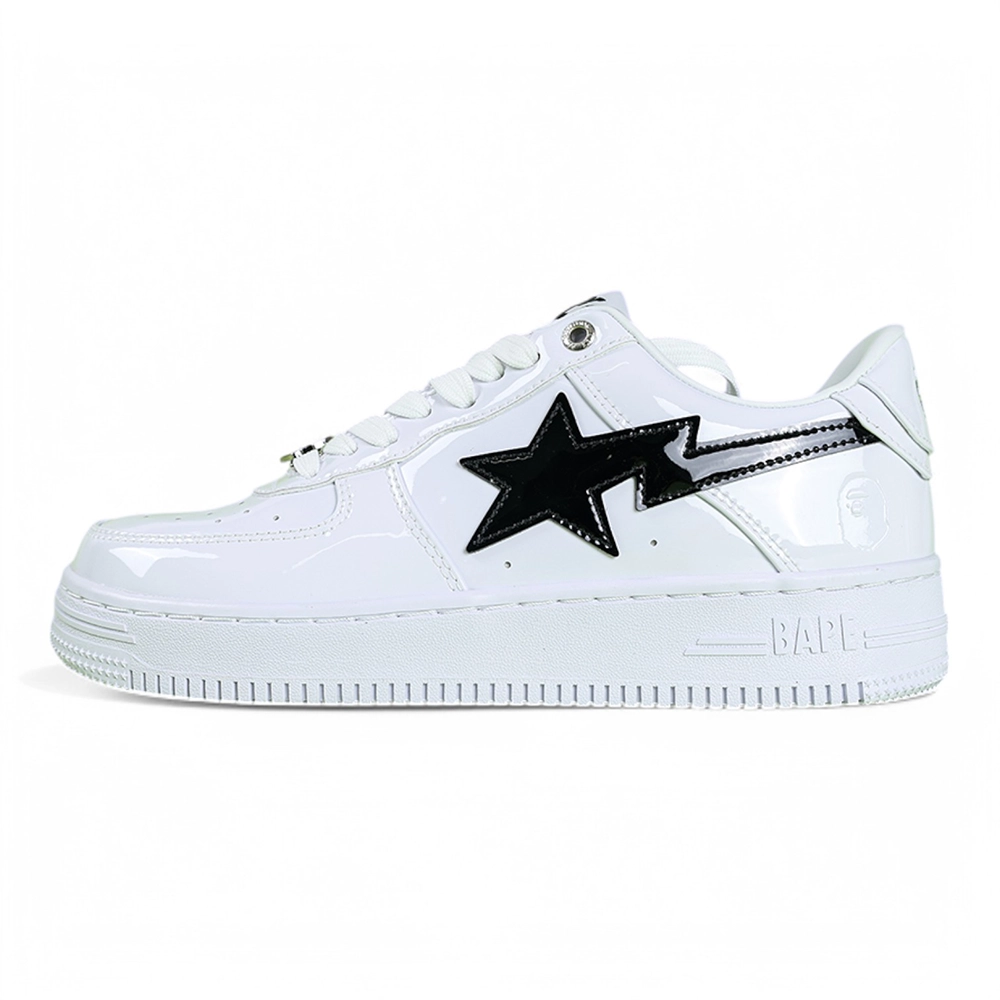 A Bathing Ape Bapesta M2 White Patent Leather Low Sneakers