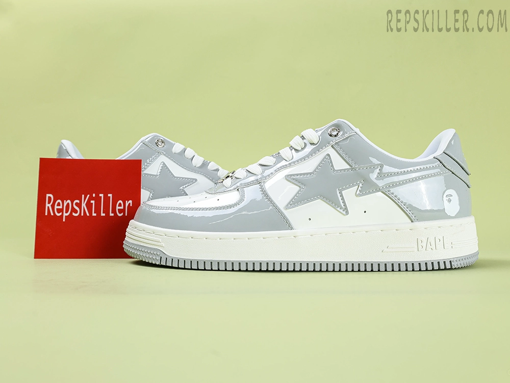 A Bathing Ape Bapesta Grey Patent Leather Low Sneakers