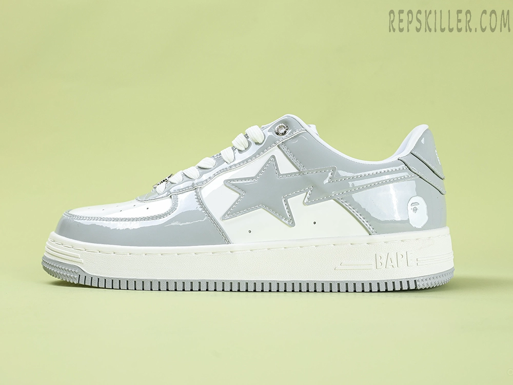 A Bathing Ape Bapesta Grey Patent Leather Low Sneakers