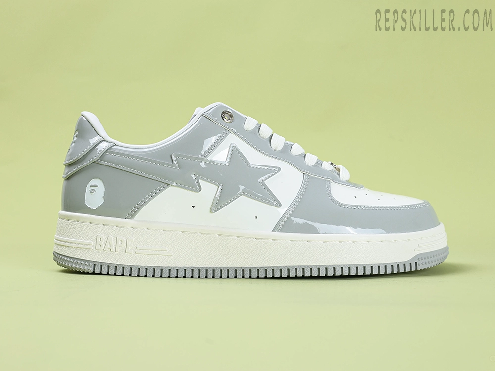 A Bathing Ape Bapesta Grey Patent Leather Low Sneakers