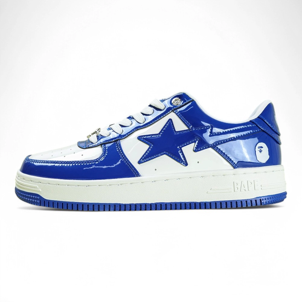 A Bathing Ape Bapesta Blue Patent Leather Low Sneakers