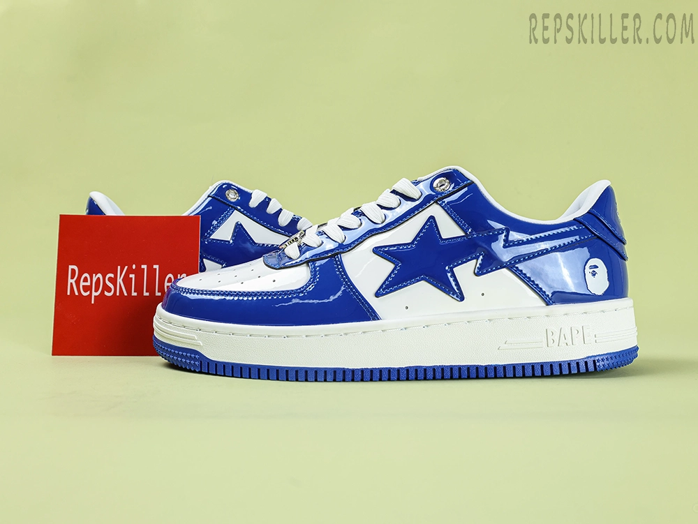 A Bathing Ape Bapesta Blue Patent Leather Low Sneakers
