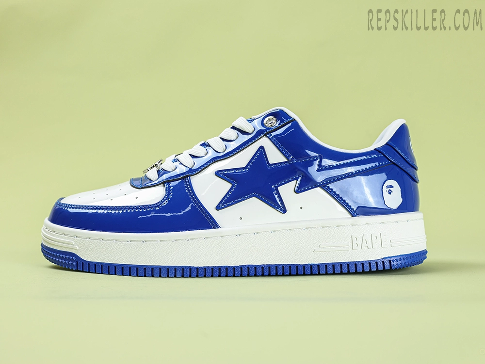 A Bathing Ape Bapesta Blue Patent Leather Low Sneakers