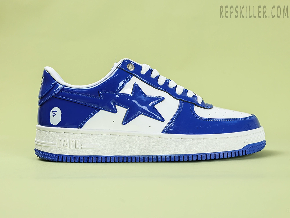 A Bathing Ape Bapesta Blue Patent Leather Low Sneakers