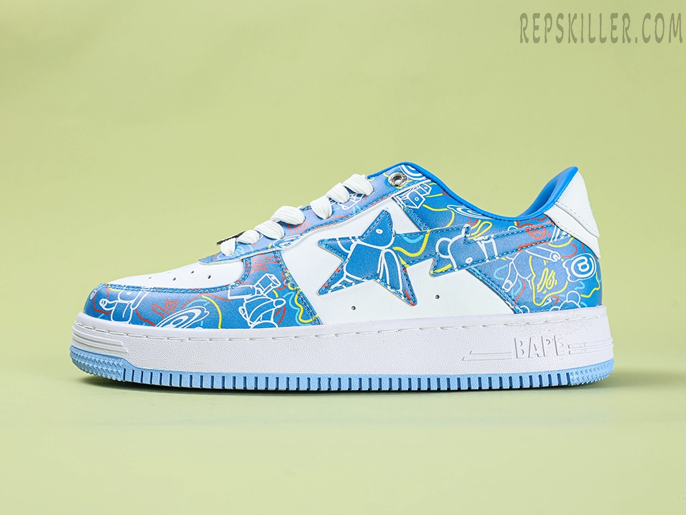 A Bathing Ape Bapesta Bearbrick Camo Blue Low Sneakers