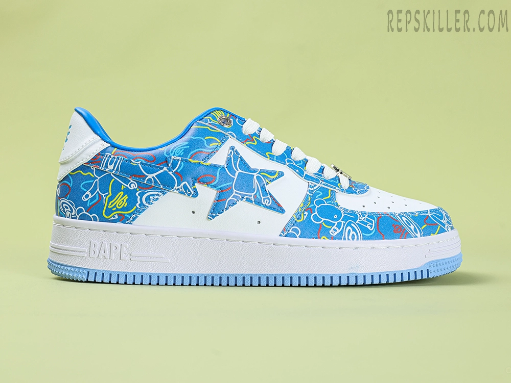 A Bathing Ape Bapesta Bearbrick Camo Blue Low Sneakers