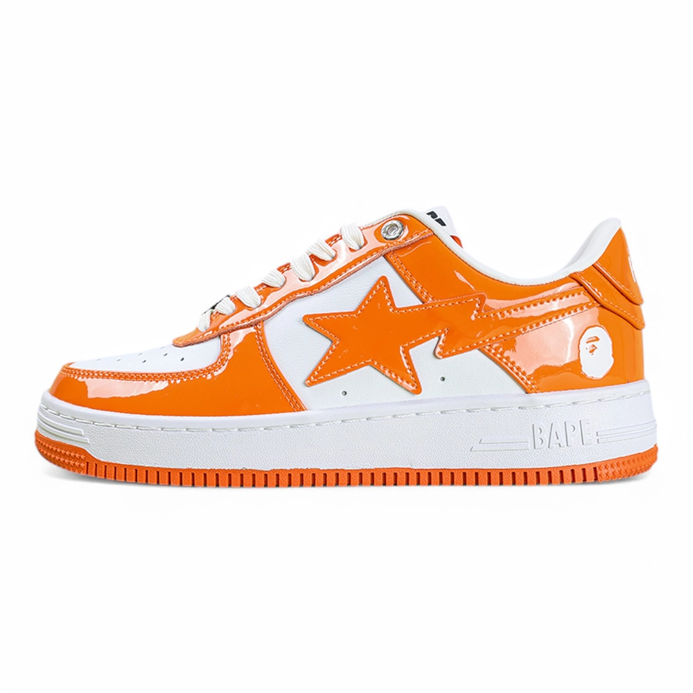 A Bathing Ape Bapesta Orange White Patent Leather Low Sneakers