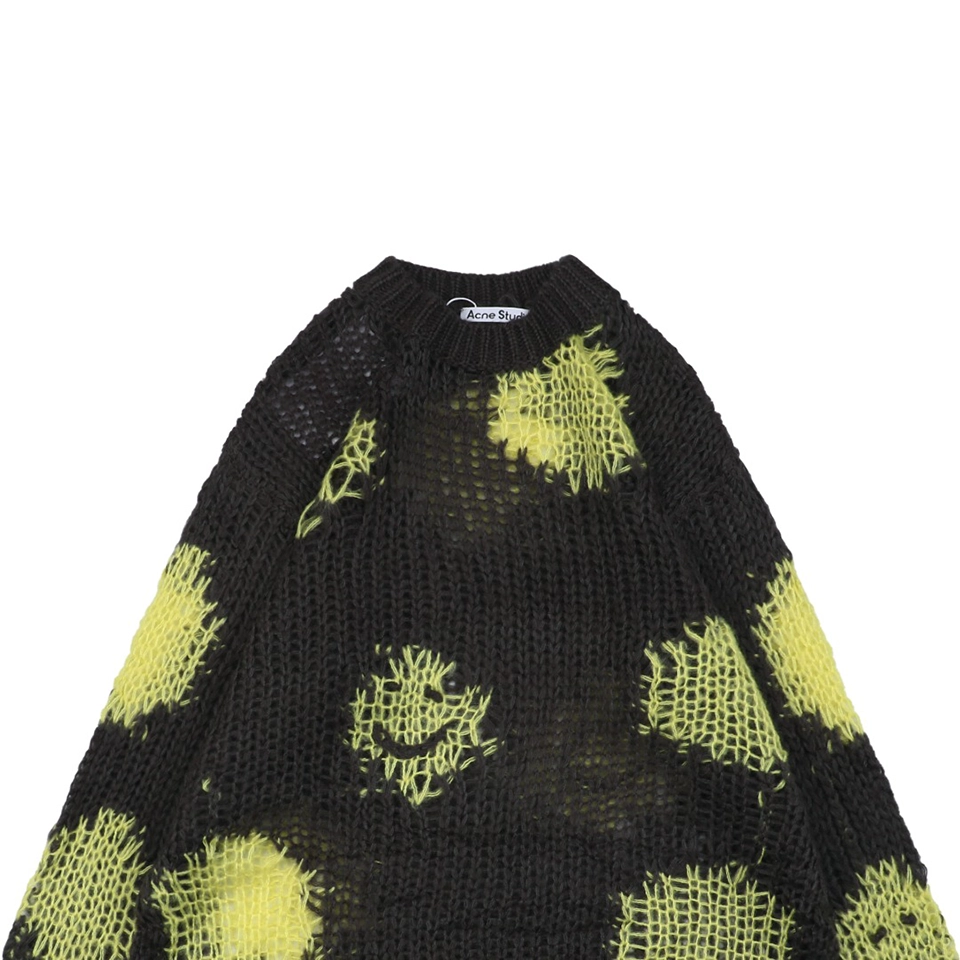 Acne Studios Distressed Smiley Face Open Knit Sweater