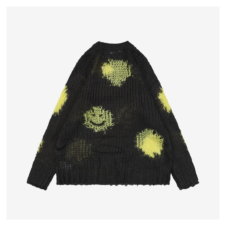 Acne Studios Distressed Smiley Face Open Knit Sweater