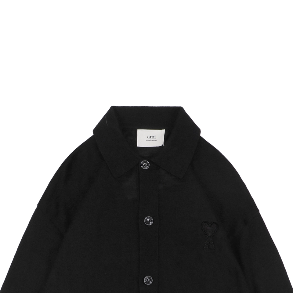 Ami-Embossed-Heart-Embroidery-Basic-Polo-Sweater-Black1.jpeg.webp Ami Embossed Heart Embroidery Basic Polo Sweater Black