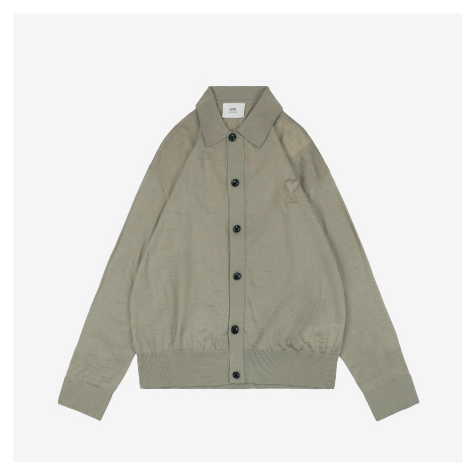 Ami Embossed Heart Embroidery Basic Polo Sweater