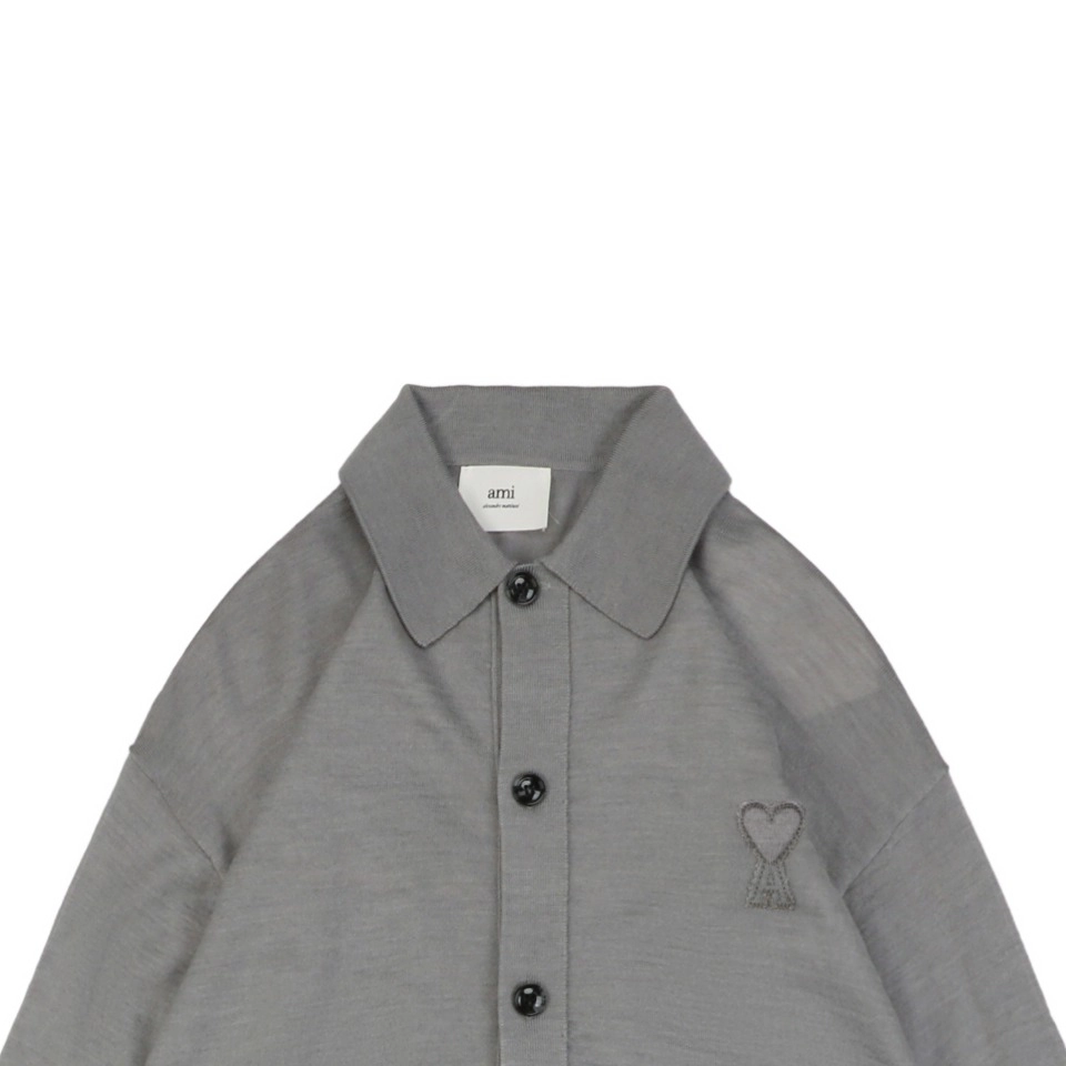 Ami-Embossed-Heart-Embroidery-Basic-Polo-Sweater-Grey9.jpeg.webp Ami Embossed Heart Embroidery Basic Polo Sweater Grey