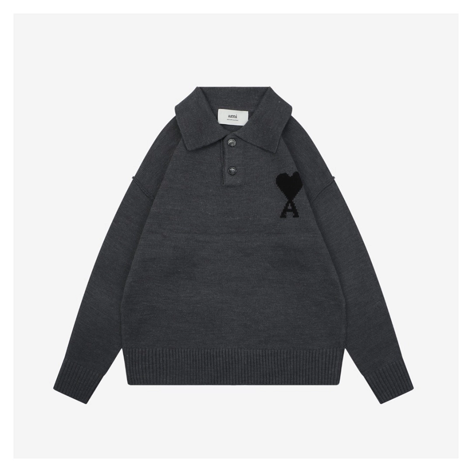 Ami Heart Logo Polo Knit Sweater