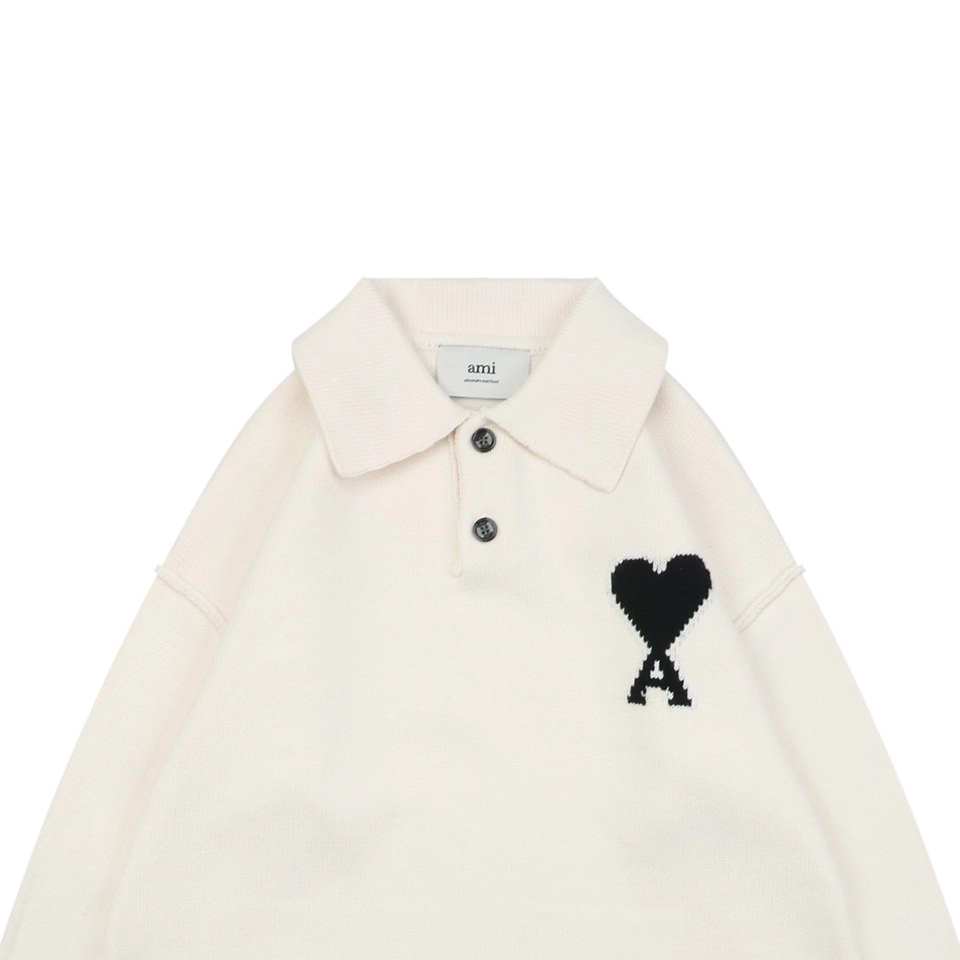 Ami Heart Logo Polo Knit Sweater