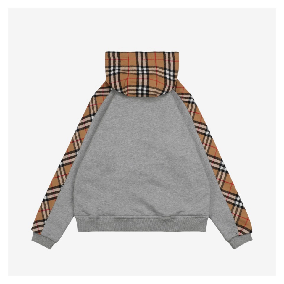 Bbry Bt Embroidery Plaid Panel Zip Hoodie