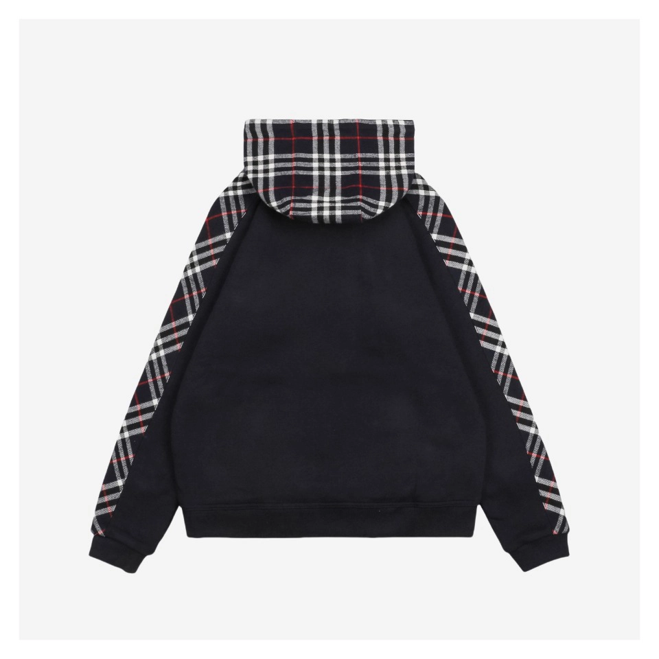 Bbry Bt Embroidery Plaid Panel Zip Hoodie