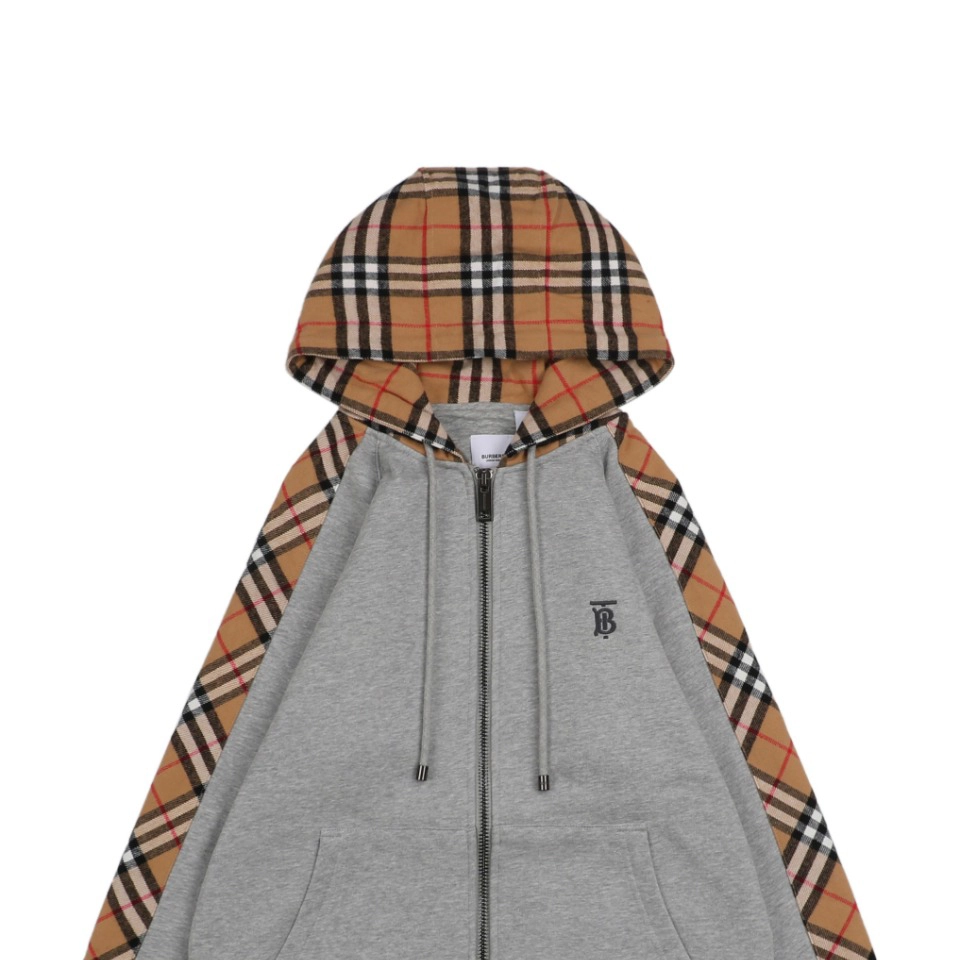 Bbry Bt Embroidery Plaid Panel Zip Hoodie