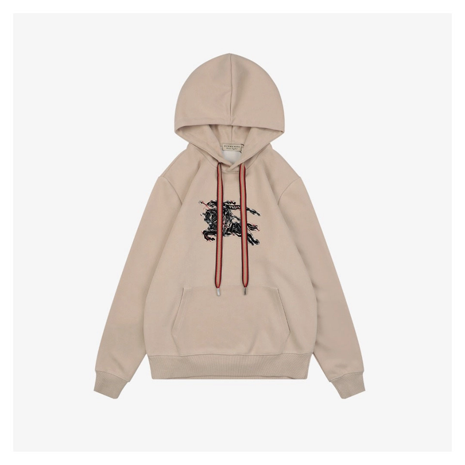 Bbry Check Embossed Equestrian Knight Logo Flocked Hoodie