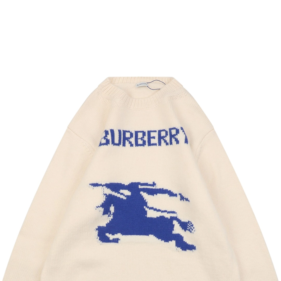 Bbry Horse Logo Wool Knit Sweater Beige