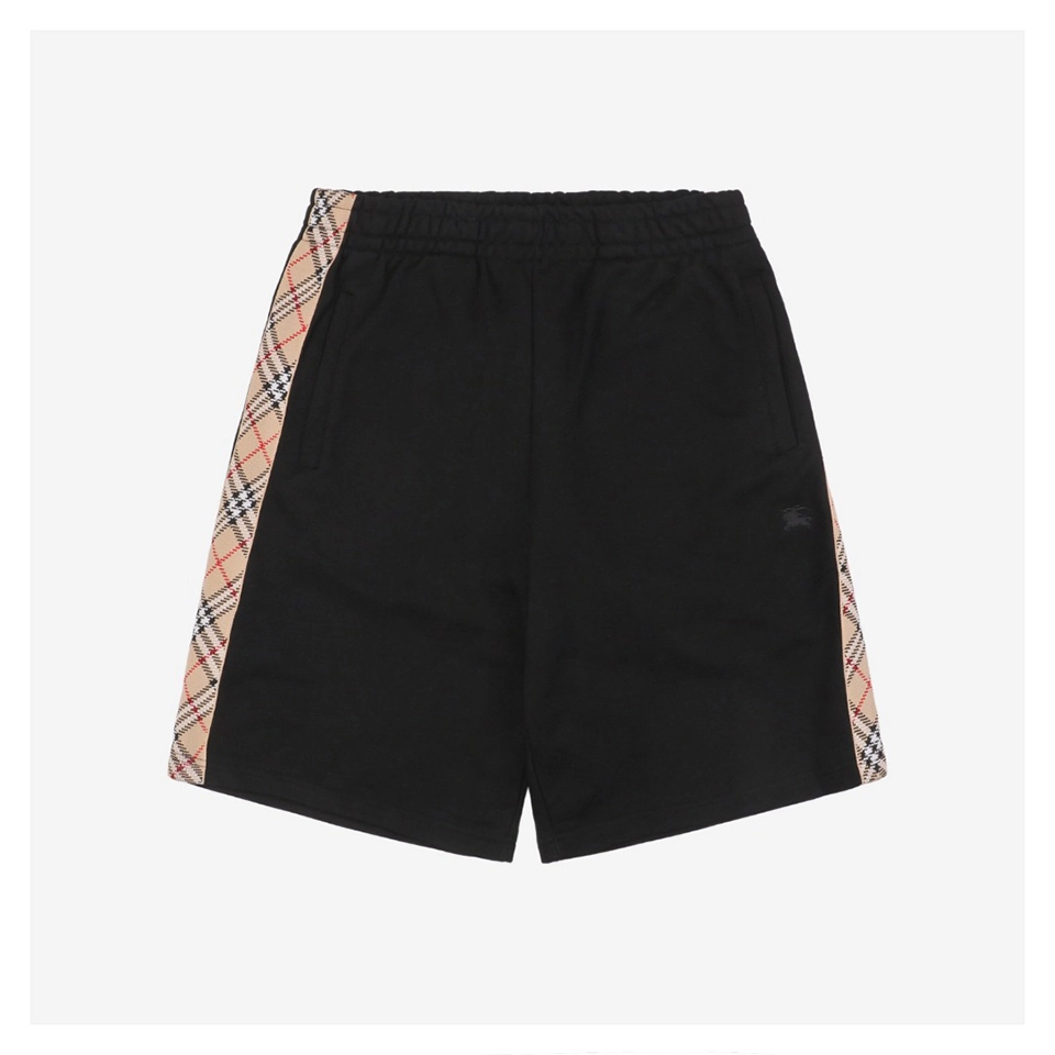 Bbry Knight Crest Embroidery Check Tape Cotton Shorts