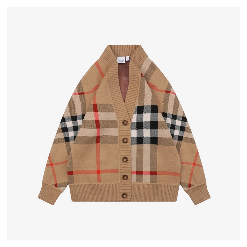 Bbry Oversized Check Wool Cardigan Light Brown