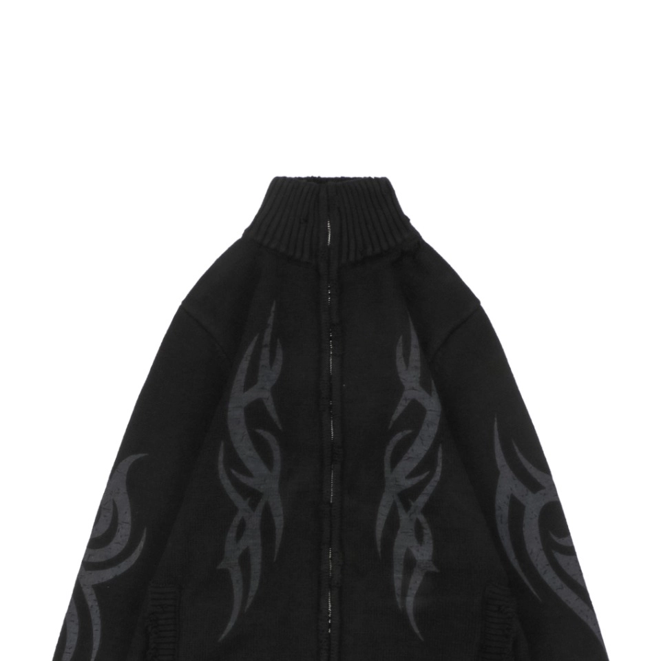 Blcg Flame Totem Distressed Destroyed Cardigan Jacket