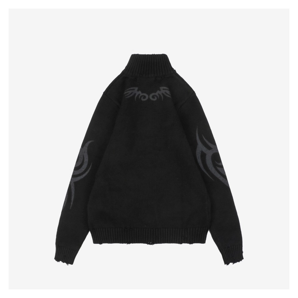 Blcg Flame Totem Distressed Destroyed Cardigan Jacket