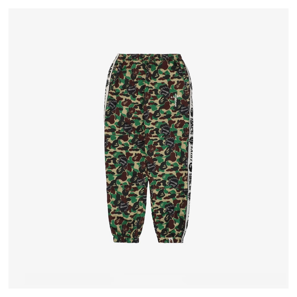 Bape X Saint Michael Collaborative Logo Tape Camo Track Pants