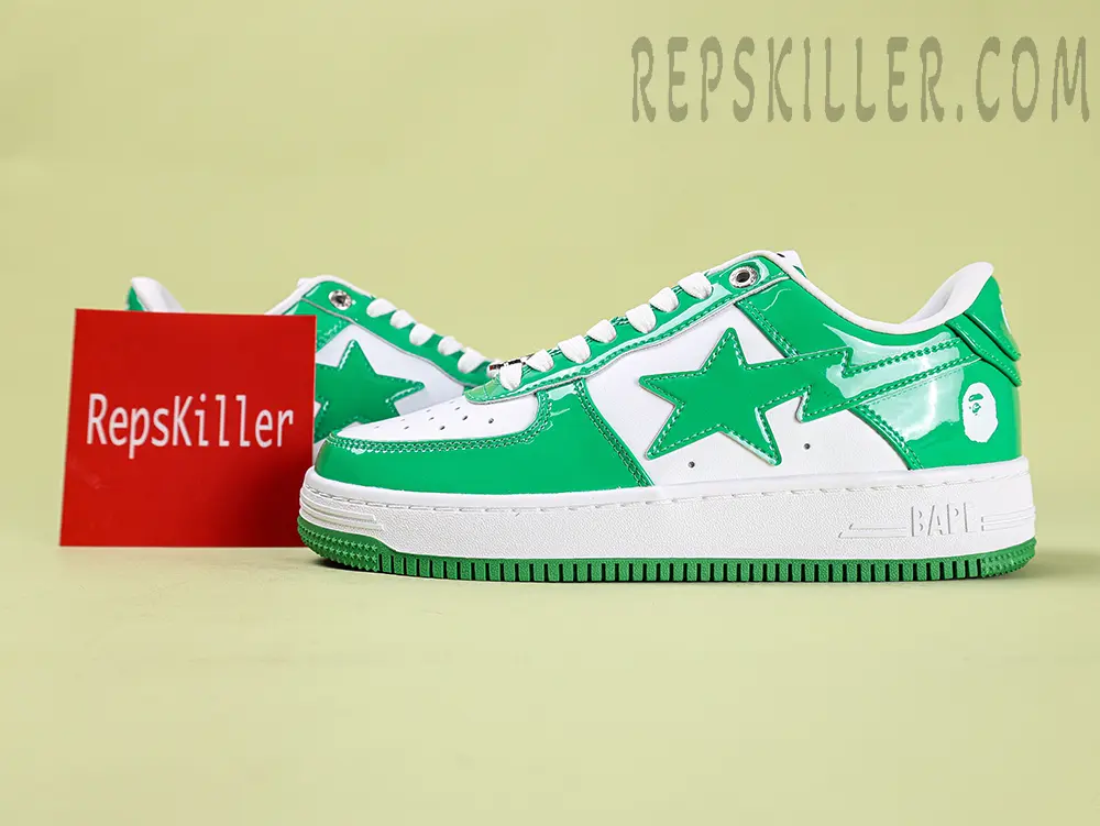 A Bathing Ape Bapesta Green Patent Leather Low Sneakers