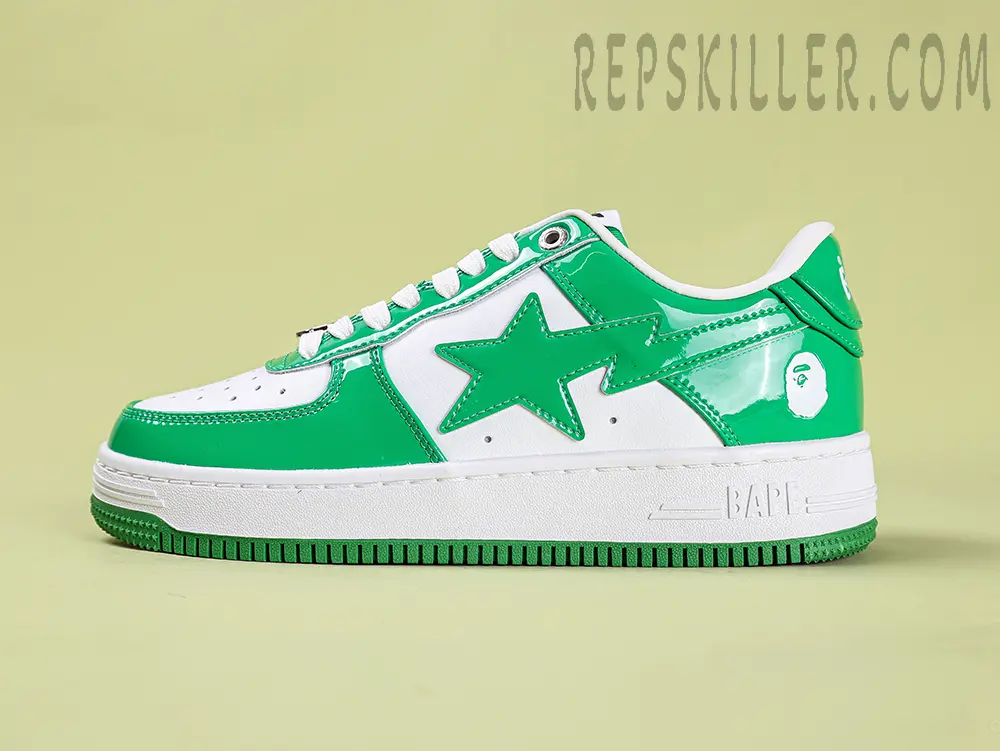 A Bathing Ape Bapesta Green Patent Leather Low Sneakers