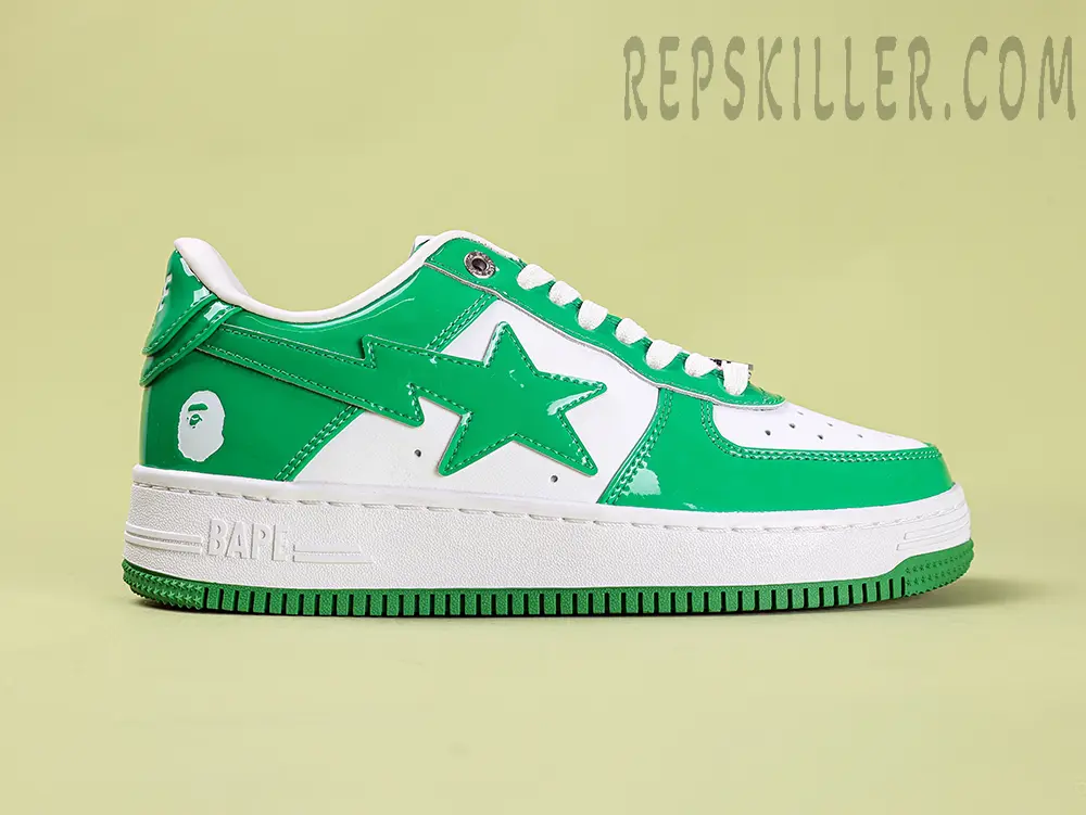 A Bathing Ape Bapesta Green Patent Leather Low Sneakers