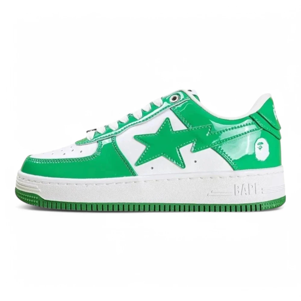A Bathing Ape Bapesta Green Patent Leather Low Sneakers