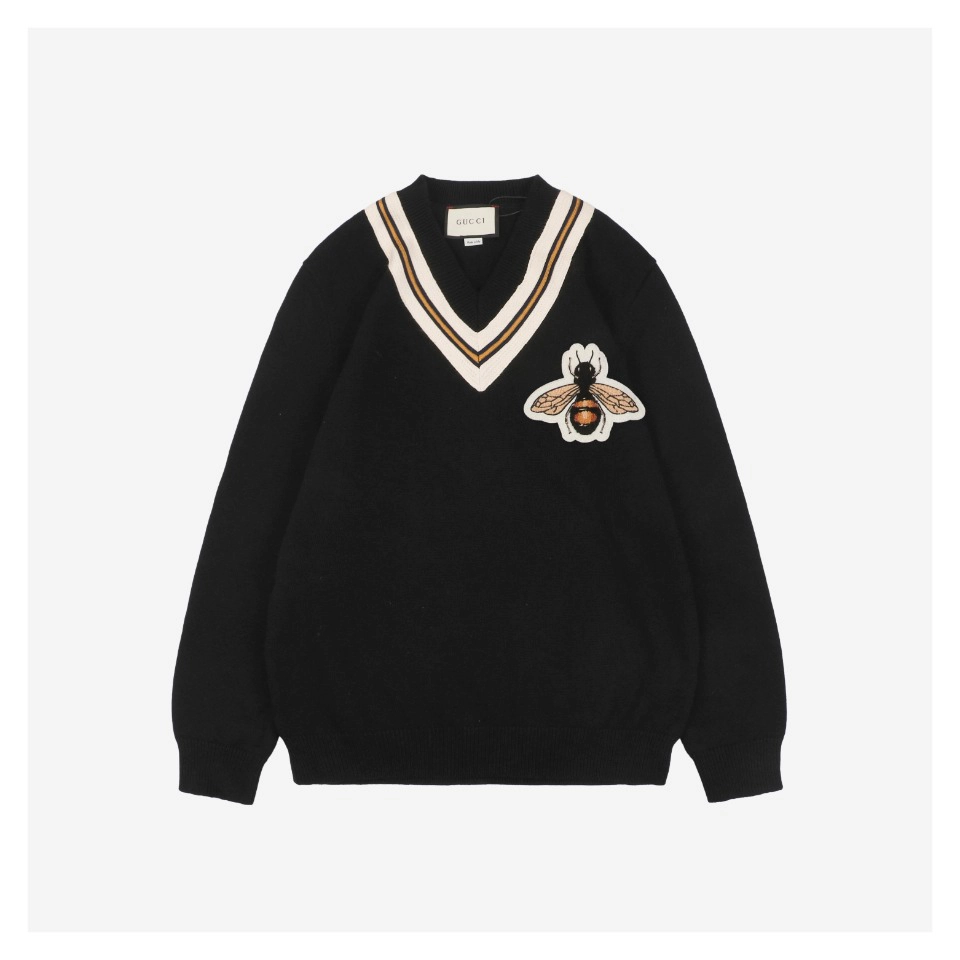 Bee Embroidered V Neck Sweater