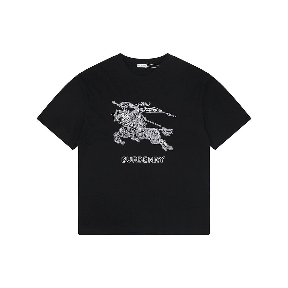 Bbry Large Equestrian Knight Logo Embroidered Washed Cotton T Shirt