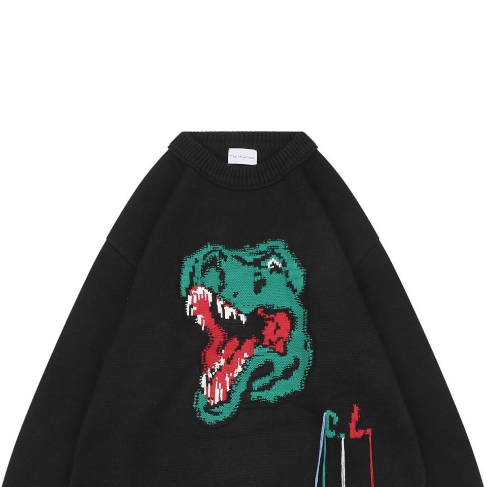 Charil Lucian Dinosaur Jacquard Knit Sweater