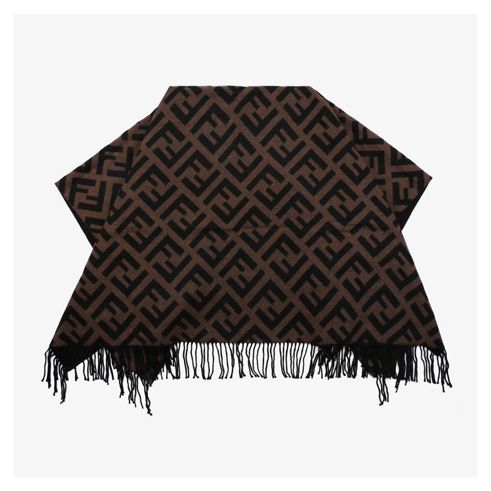 Fd Ff Monogram Reversible Wool Shawl