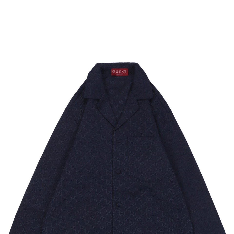 Gg Jacquard Collared Long Sleeve Shirt