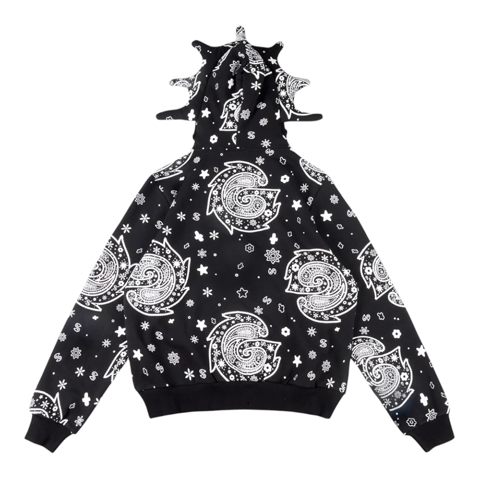 Glo Gang Black Bandana Full Zip Spiked Hoodie