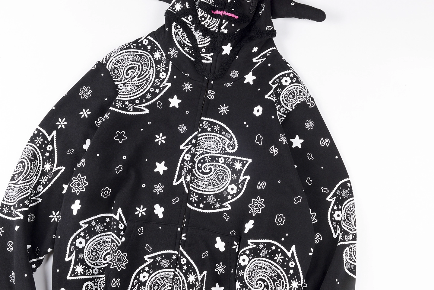 Glo Gang Black Bandana Full Zip Spiked Hoodie