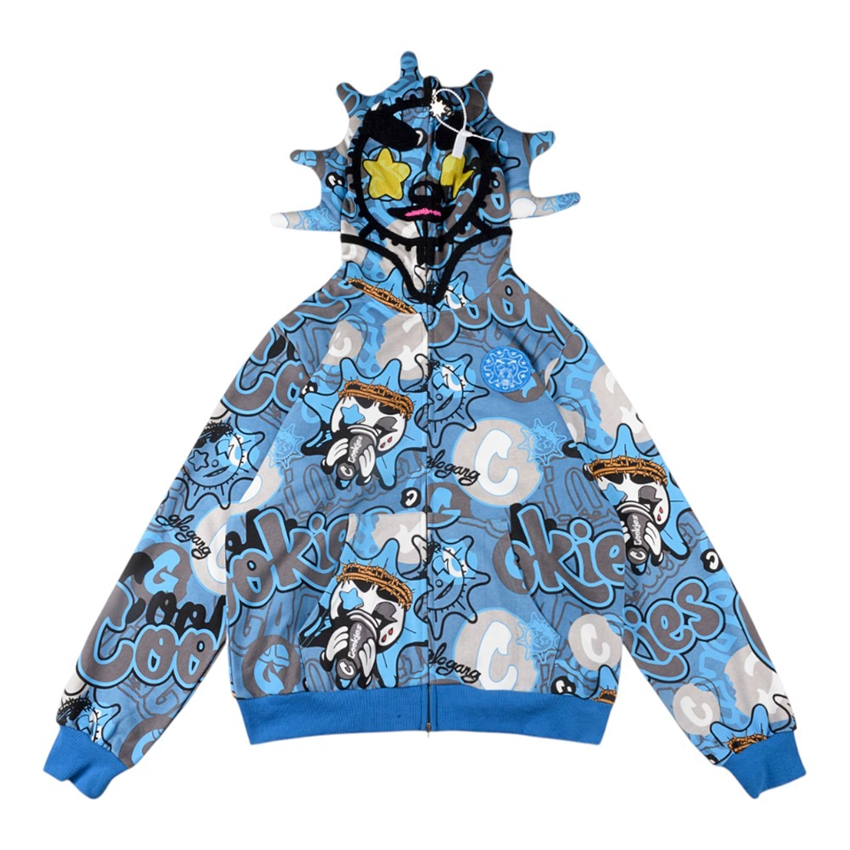 Glo Gang Blue Cookie Graphic Full Zip Hoodie