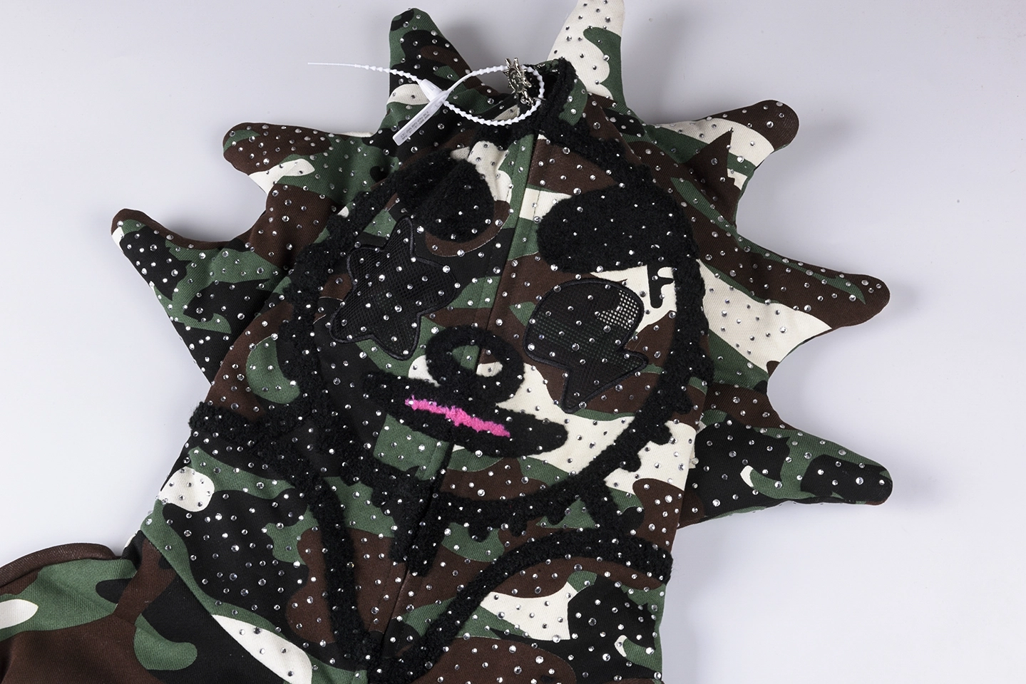Glo Gang Camo Face Mask Spiked Zip Up Hoodie