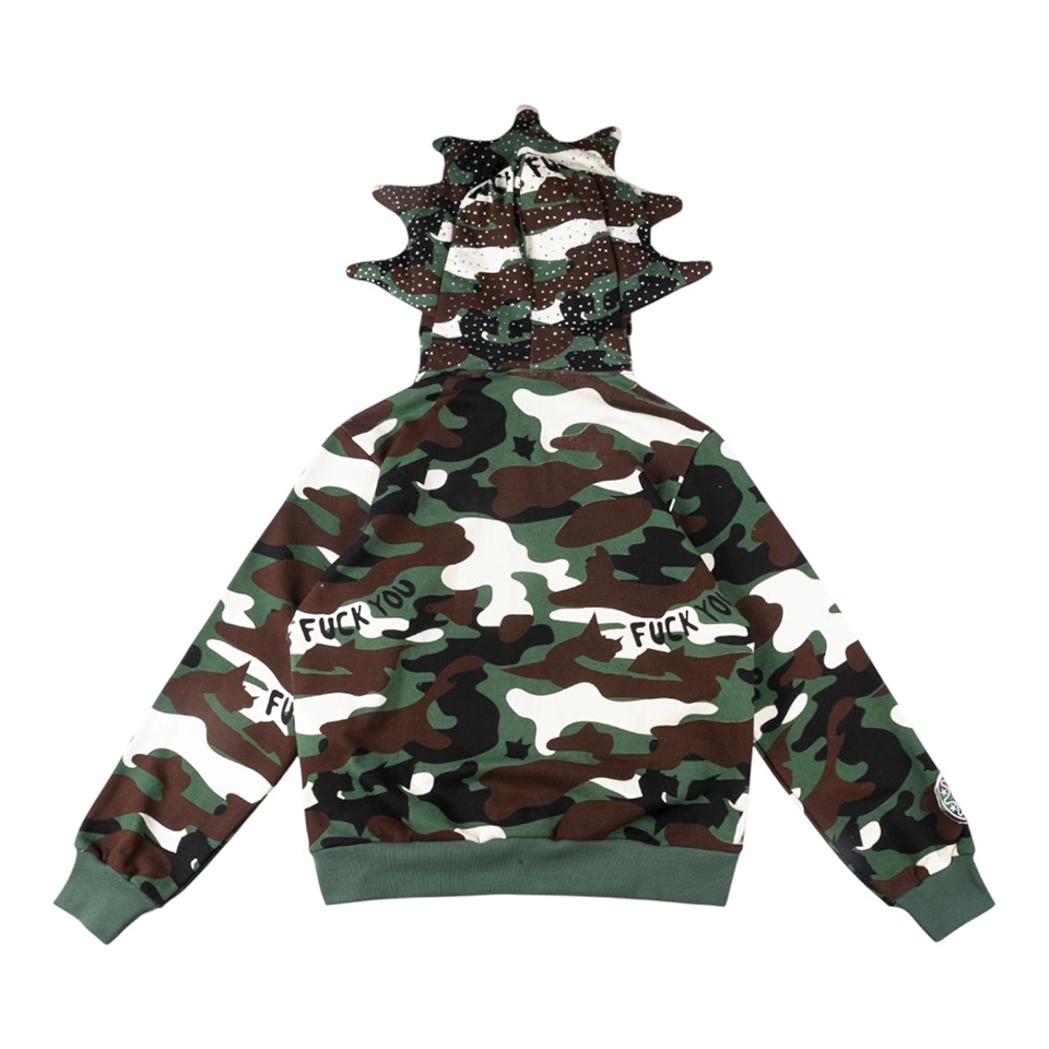 Glo Gang Camo Face Mask Spiked Zip Up Hoodie