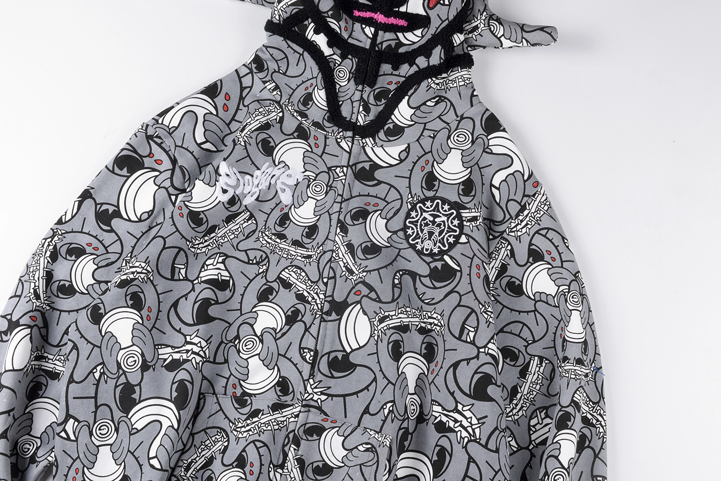 Glo Gang Grey All Over Character Print Hoodie