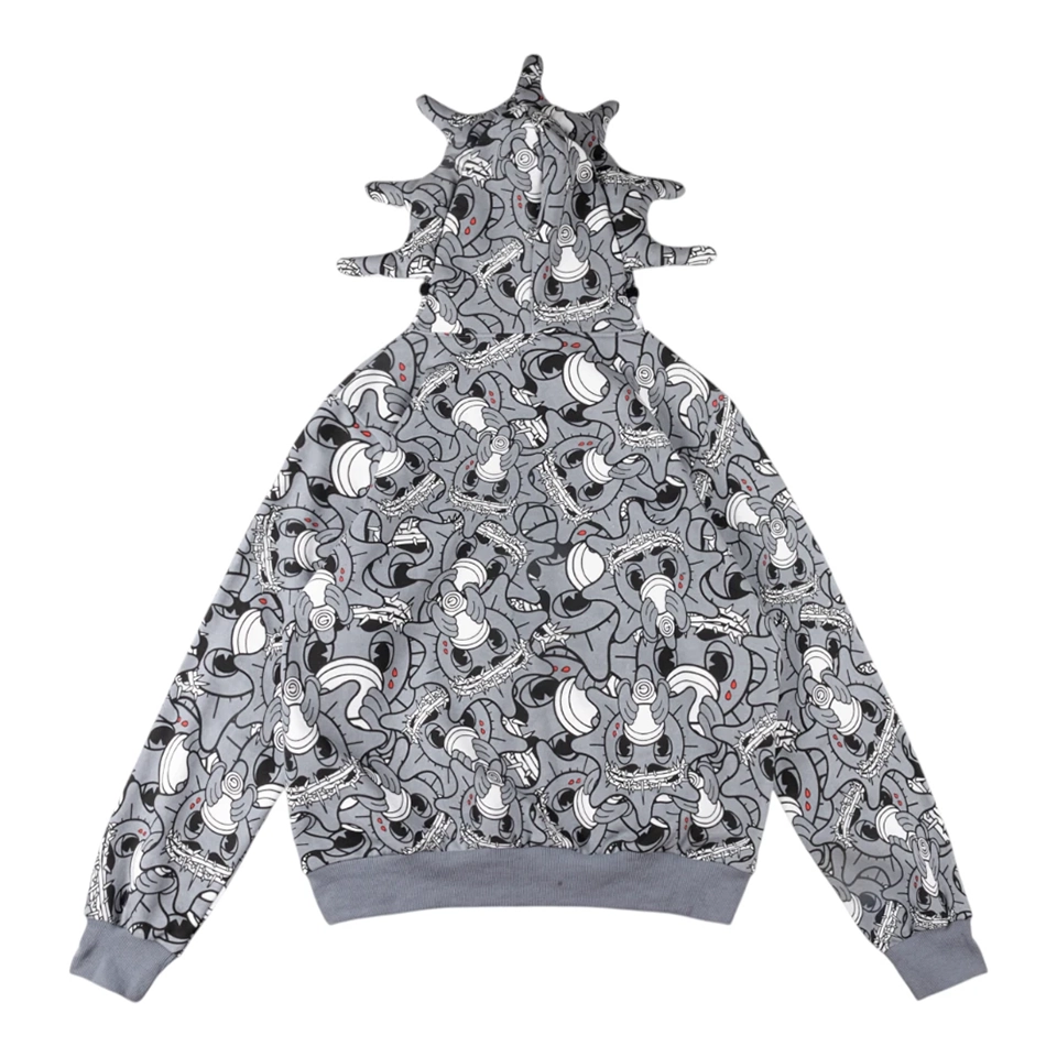 Glo Gang Grey All Over Character Print Hoodie