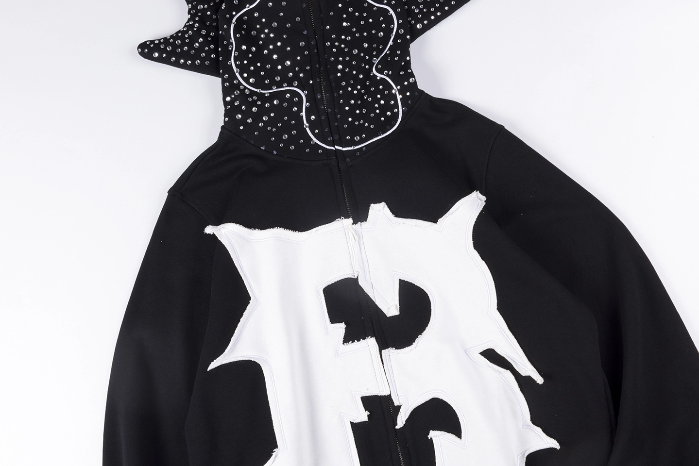 Glo Gang Rhinestone Split B Letter Black White Hoodie