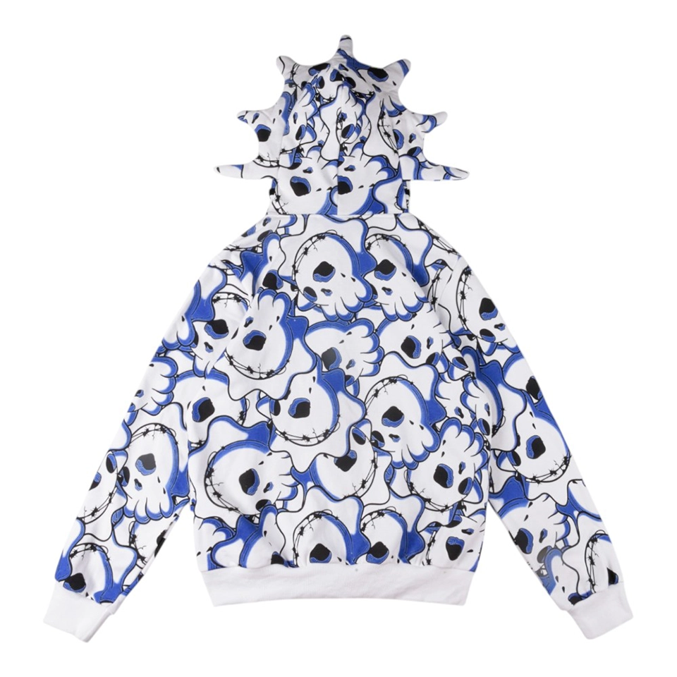 Glo Gang Spiked Full Zip Skull Print Hoodie