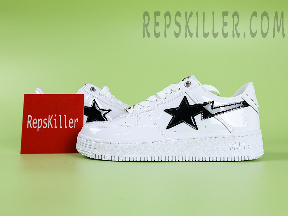 A Bathing Ape Bapesta M2 White Patent Leather Low Sneakers