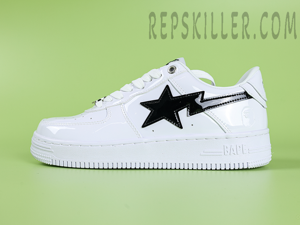 A Bathing Ape Bapesta M2 White Patent Leather Low Sneakers